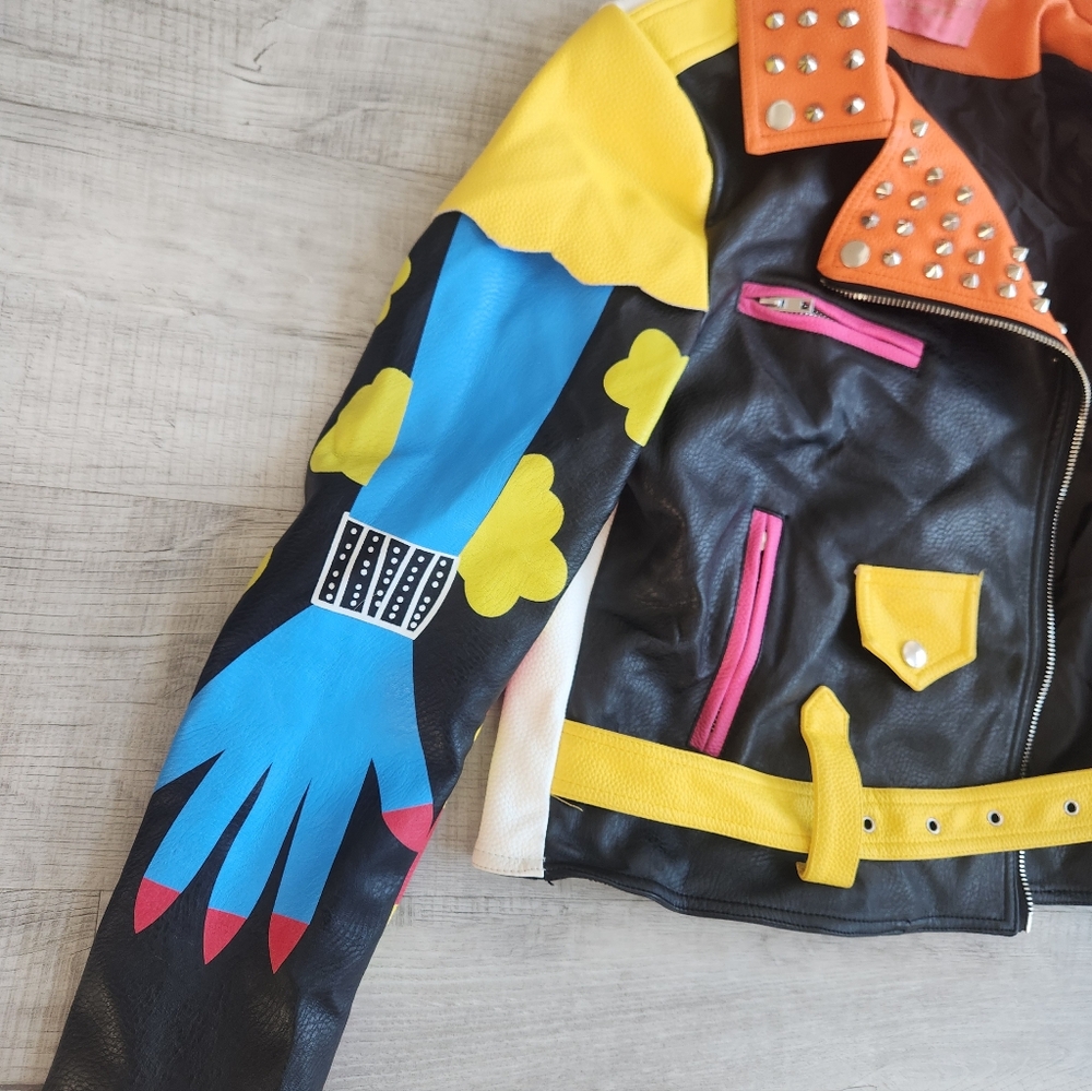 Azalea Wang Graffiti Kisses Vegan Leather Moto Jacket M - Picture 12 of 14